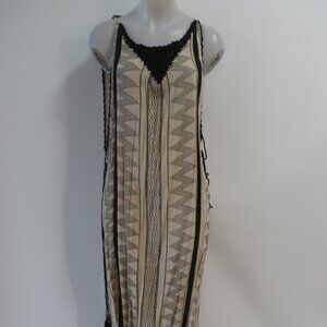 Womens Tina Demel Beige, Black Print Maxi Dress M